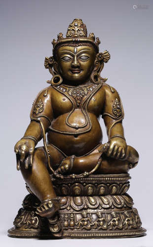 SILVER INLAID BRONZE CAST BUDDHA STATUE