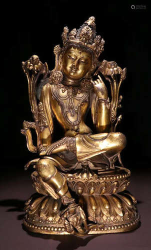 GILT BRONZE CAST TARA BUDDHA STATUE