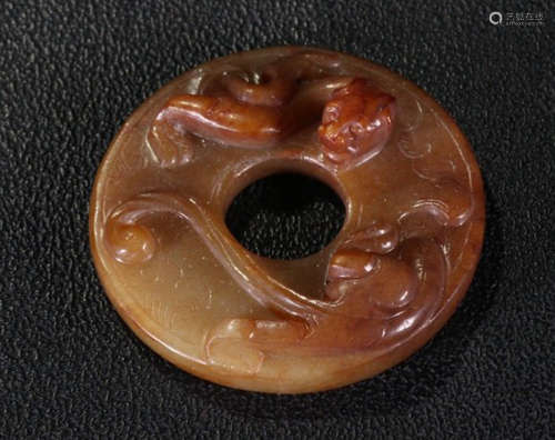 ANTIQUE JADE CARVED DRAGON PATTERN BI