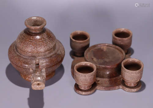 SET OF ANTIQUE JADE POT&CUP