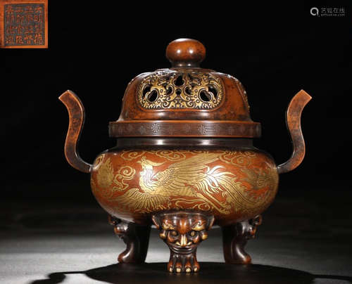 XUANDE MARK GILT BRONZE CAST CENSER