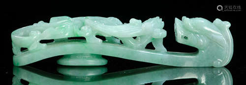 JADEITE CARVED DRAGON PATTERN BELT HOOK