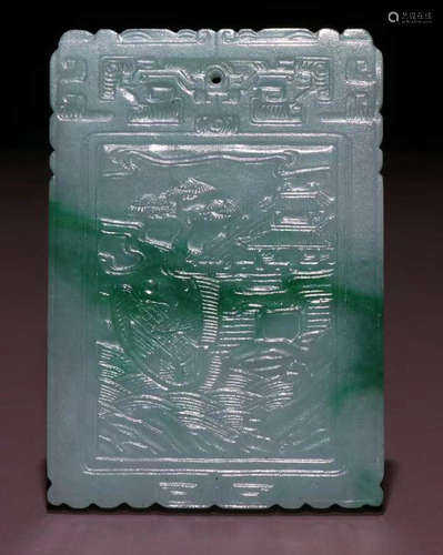 JADEITE CARVED LANDSCAPE PATTERN TABLET