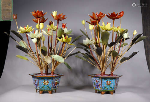 PAIR OF CLOISONNE ENAMEL BONSAI