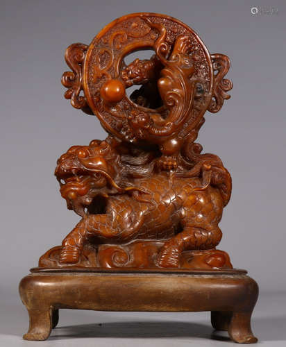 SOAPSTONE CARVED QILIN BEAST ORNAMENT