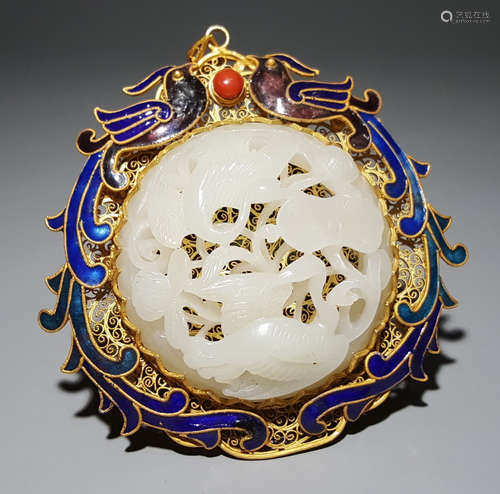 HETIAN JADE&GILT SILVER PENDANT