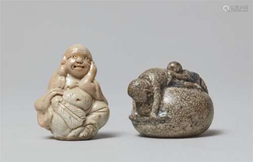 Two glazed ceramic netsuke. 19th century