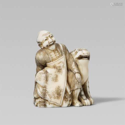 A walrus tusk netsuke of Bunkan Zenshi. Second half 19th cen...