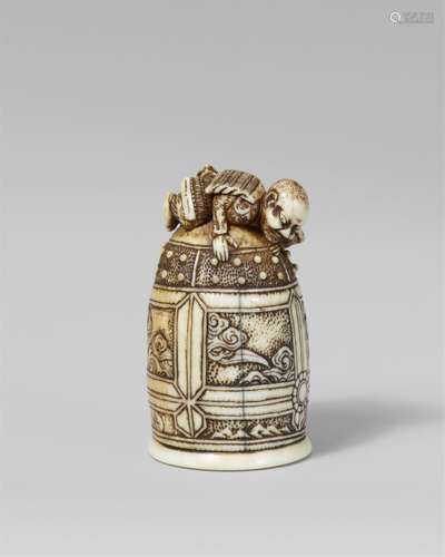 An ivory netsuke of Benkei and the bell of Miidera. First ha...