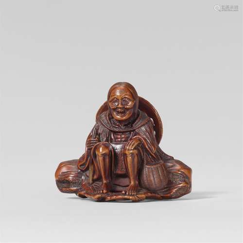 A fine wood netsuke of Ono no Komachi. Mid-19th century