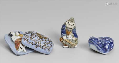 Three porcelain netsuke. 19th century