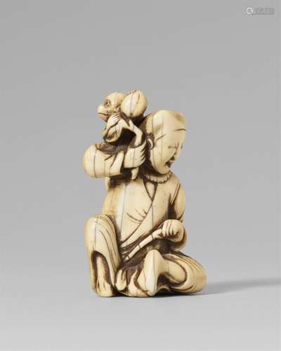 An interesting ivory netsuke of a sarumawashi. Late 18th cen...