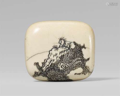 A rounded rectangular manju of a dragon. Mid-19th century