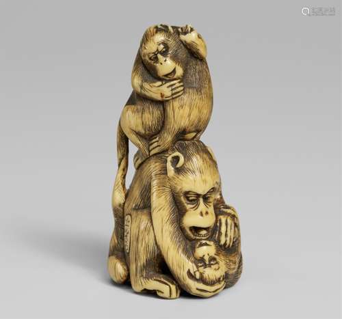 An ivory netsuke of a group of monkeys. Early 19th century