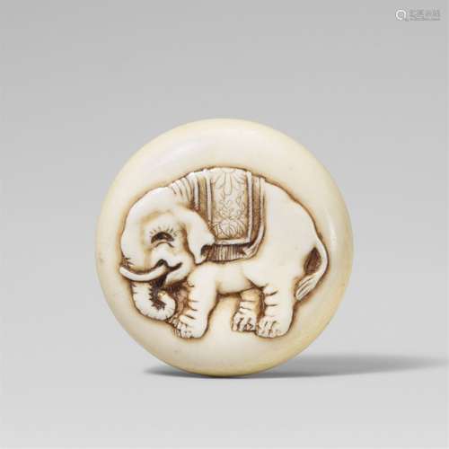 An ivory manju of an elephant, by Homin. Mid-19th century