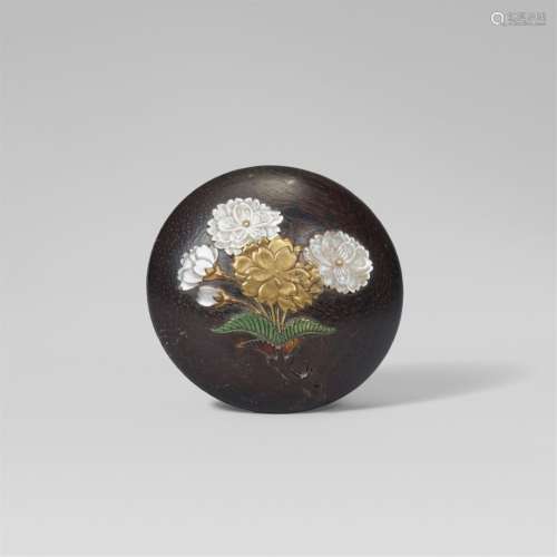 A tagayasan wood two-part manju with cherry flowers. Late 19...