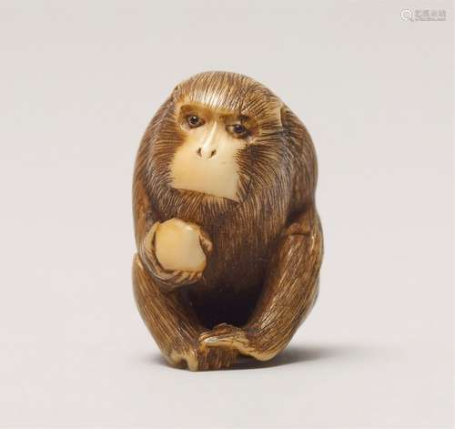 An ivory ojime of a monkey. 19th century