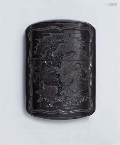 A four-case black carved lacquer type inro. 19th century