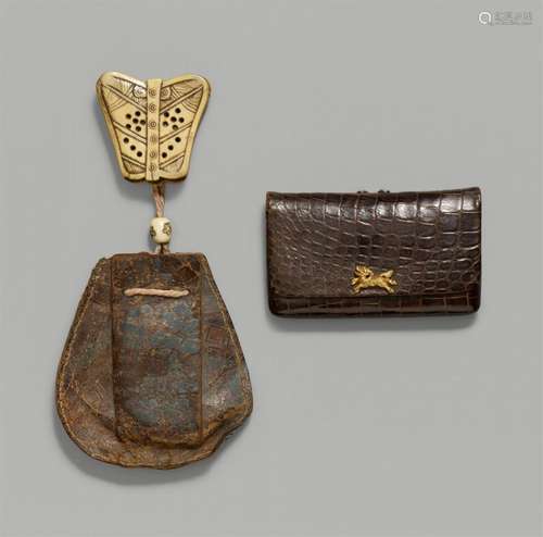 Two leather tabako-ire. Second half 19th century