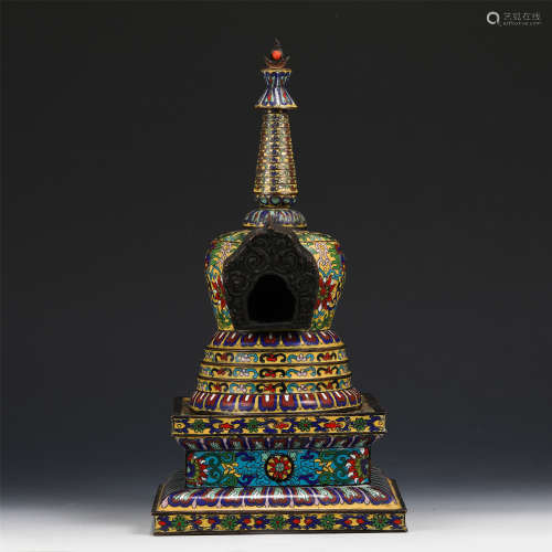 A CHINESE CLOISONNE BUDDHIST NICHE TOWER