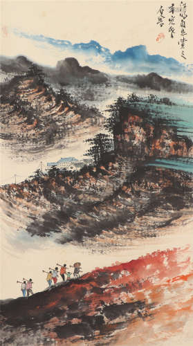 A CHINESE PAINTING FIGURES STORY IN MOUNTAINS