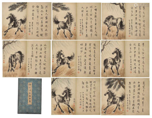 A CHINESE ALBUM OF PAINTING HORSES AND HANDWRITTEN