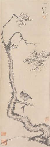 A CHINESE PAINTING BIRD AND PINE TREE