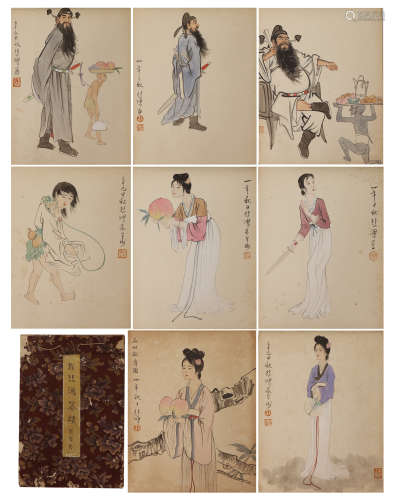 FOURTEEN PAGES OF CHINESE PAINTING FIGURES