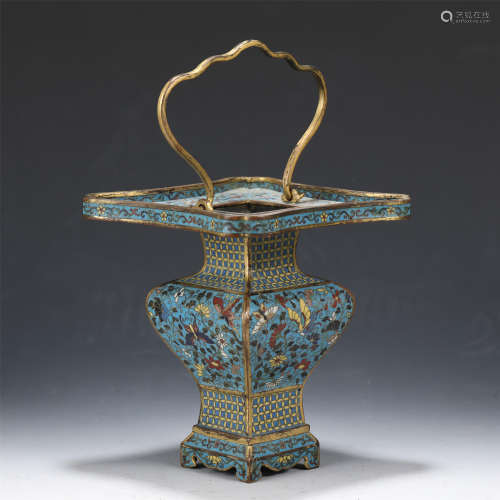 A CHINESE CLOISONNE LONG HAND SQUARE INCENSE BURNER