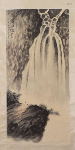 A CHINESE PAINTING WATERFALL IN MOUNTAINS