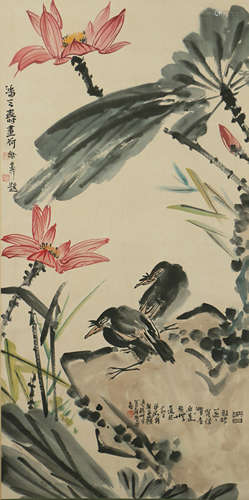 A CHINESE PAINTING FLOWERS AND BIRDS