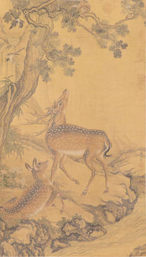 A CHINESE PAINTING DEERS