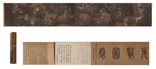 A CHINESE PAINTING FIGURES STORY AND CALLIGRAPHY