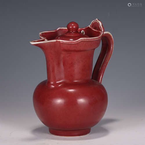 A CHINESE SINGLE COLOR GLAZED PORCELAIN WINEPOT