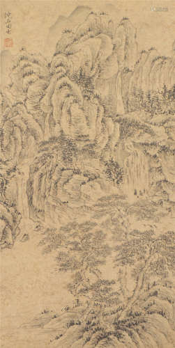 A CHINESE PAINTING MOUNTAINS LANDSCAPE