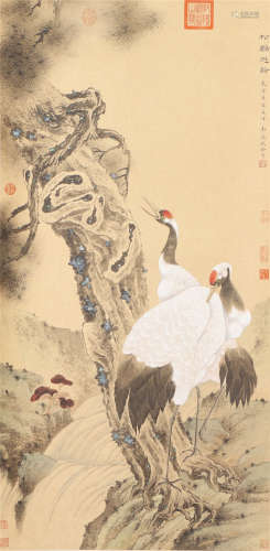 A CHINESE PAINTING CRANES AND PINE TREE