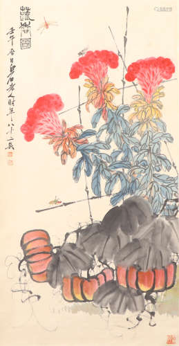 A CHINESE PAINTING MELON AND FLOWERS