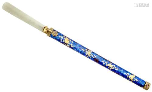 A Chinese White Jade and Gilt Enamel Court Knife