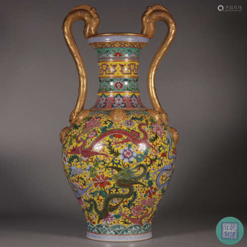 The Vase with Yellow Bottom and Carved Li Dragon