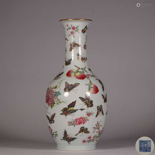 Famille Rose Vase with Colorful Butterfly