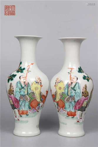 A Pair of Famille Bottle with Fortune Olive