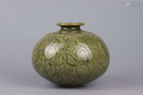 Celadon carved plum vase with Flower Design