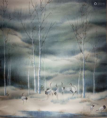 Chinese Painting and Calligraphy of Red-crowned Crane