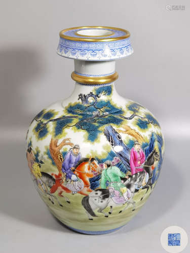 Famille Rose Bottle with Figure and Story