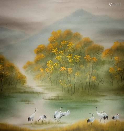 Chinese Painting and Calligraphy of Red-crowned Crane