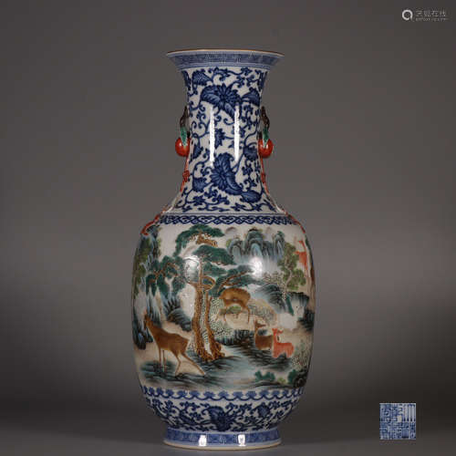 Blue and White Vase with Fortune Deer pattern