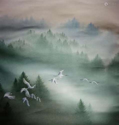 Chinese Painting and Calligraphy of Red-crowned Crane