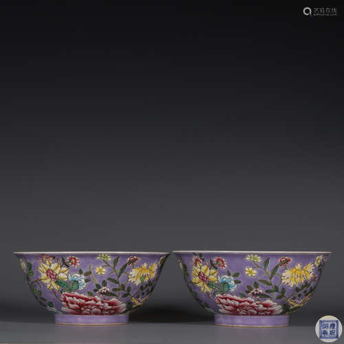 A Pair of Famille Rose Bowl With Flowers and Plants