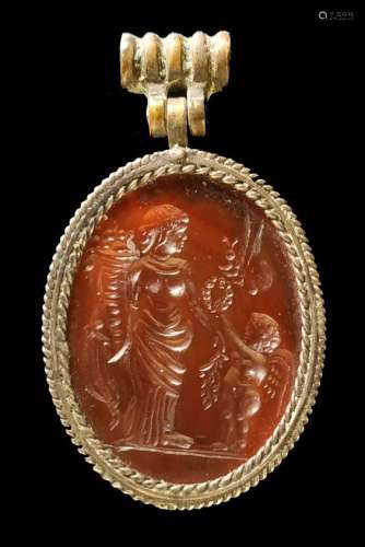 红玉髓奖章，上面有爱神丘比特戴着王冠的维纳斯和蝴蝶，罗马人和后...