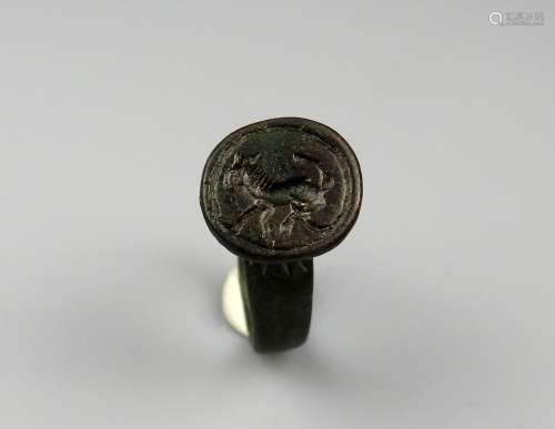 凹版马纹篆刻戒指青铜 内径2厘米罗马时代
